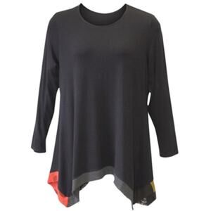 Alembika Black Contrast Hem Swing Tunic Asymmetrical Lagenlook Size 2 (8-10)